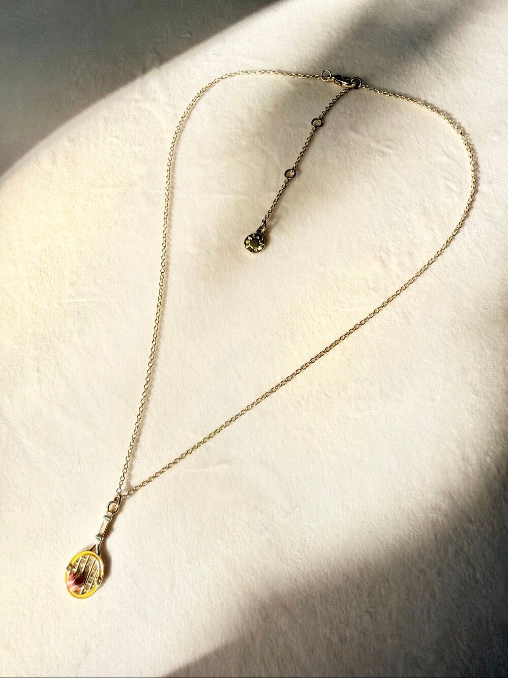 BaubleBar Tennis Racket Pink Ball Pendant Necklace Gold Tone Enamel